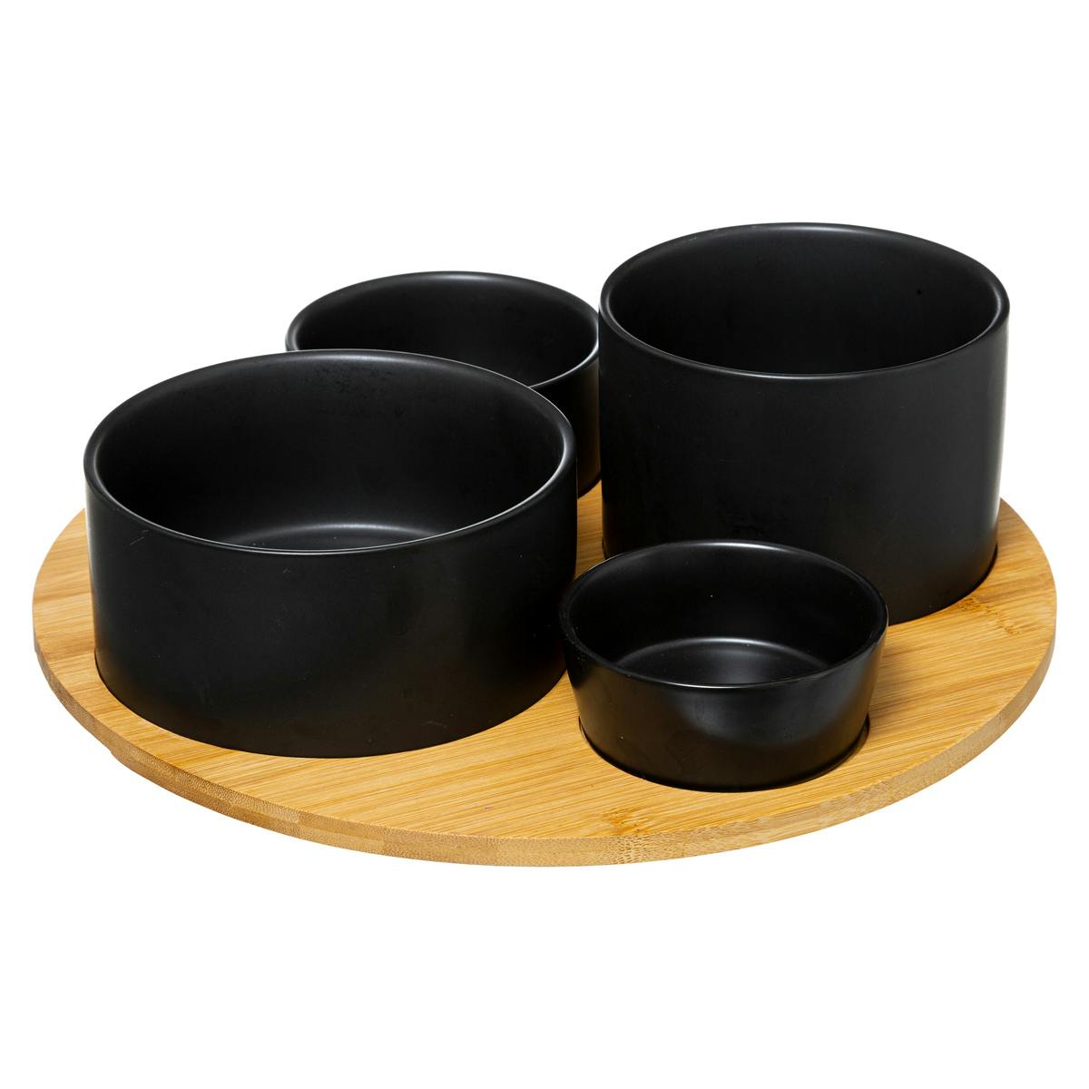 Set apéritif sur plateau rond en bambou (5 pièces)