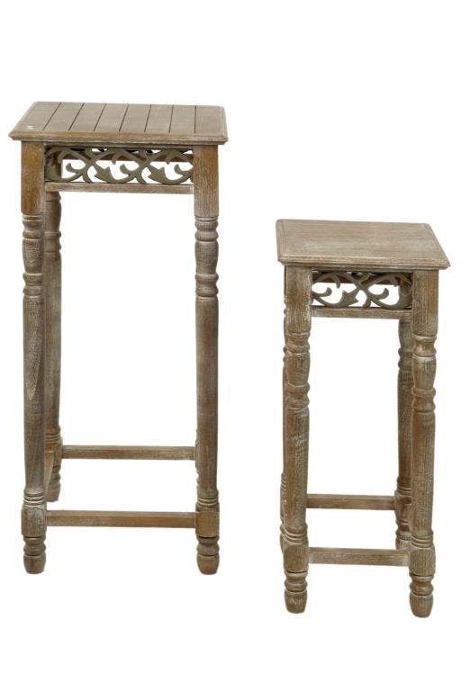 Set de 2 sellettes gigogne bois naturel patiné grisé blanchi L37xP37xH82cm PAOLIA