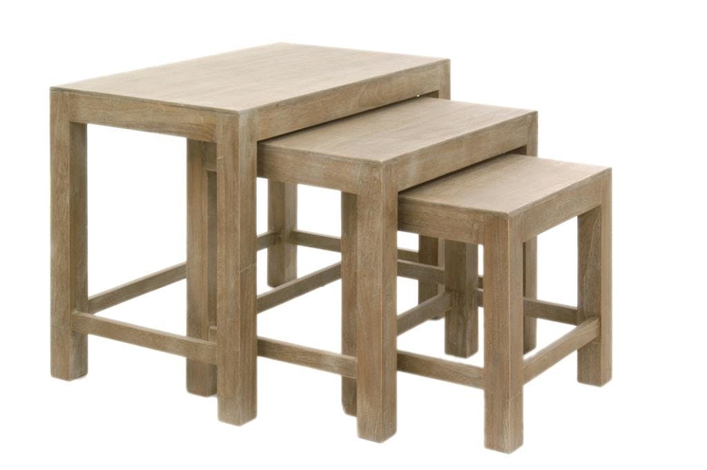 Set de 3 tables basses gigognes rectangulaires bois naturel patiné grisé blanchi L65xP40xH52cm PAOLIA