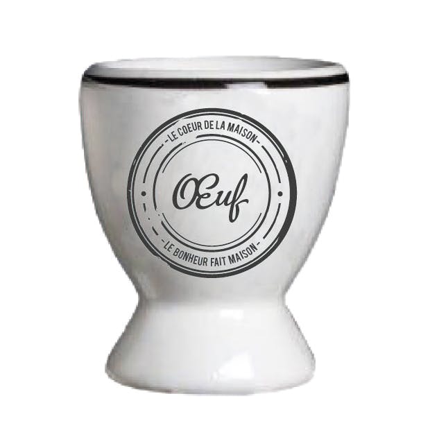 Set de 4 coquetiers "Œuf" en céramique écrue et liseret noir 5x5x6,4cm