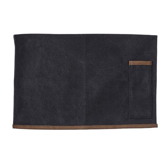 Set de Table avec poche de rangement couverts en toile gris foncé et passepoil marron 45x30cm