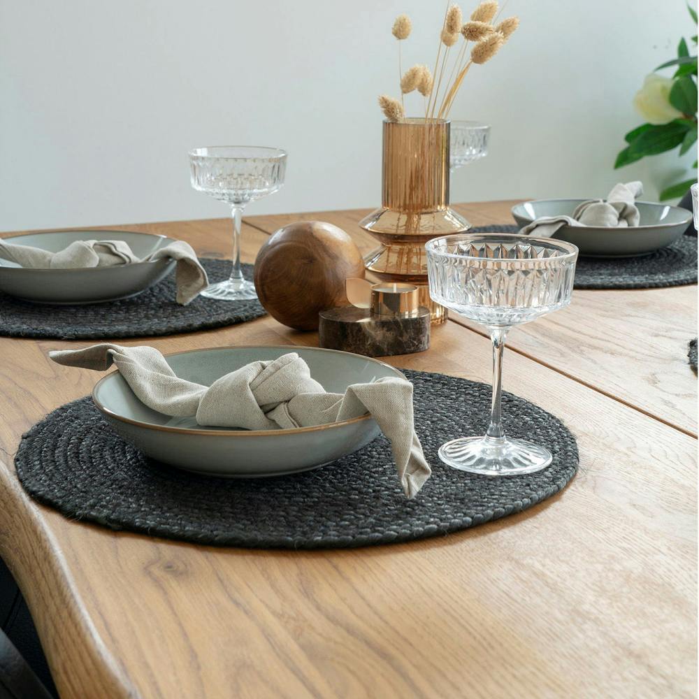 Set de table rond en jute tressée gris foncé (lot de 4)