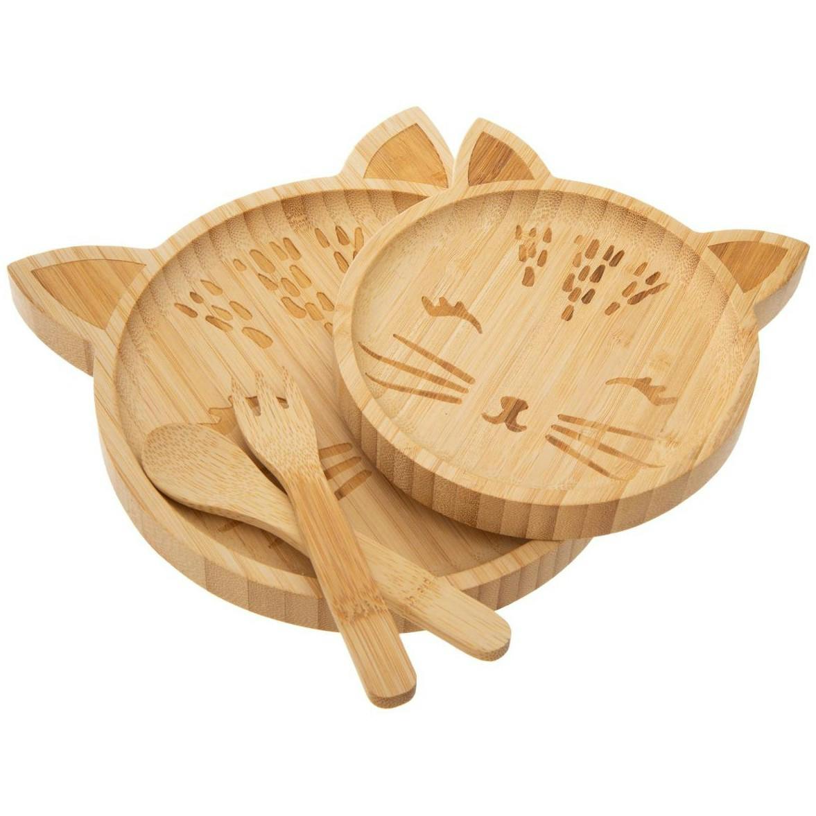 Set repas en bambou forme chat