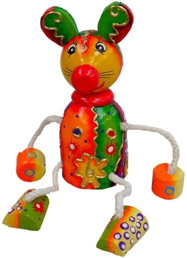 Souris articulée en bois coloré décoré 15cm