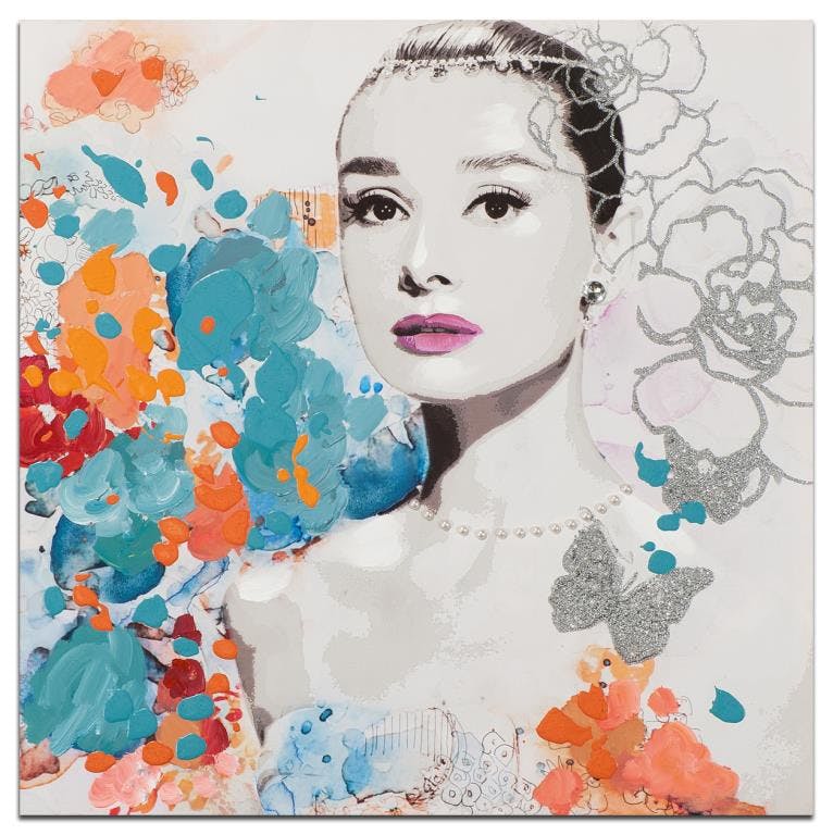 STAR Tableau Audrey Hepburn carré Bleu 80x80