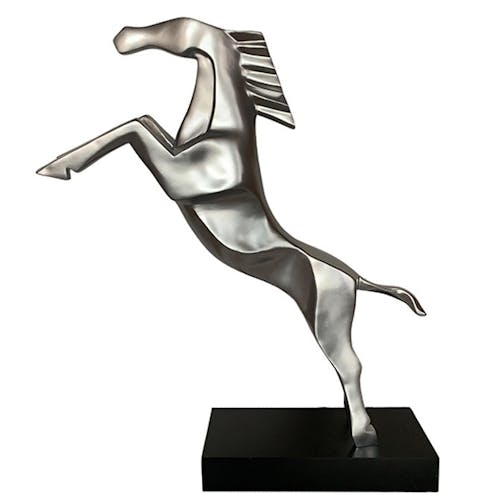 Statue de cheval cabré couleur argent