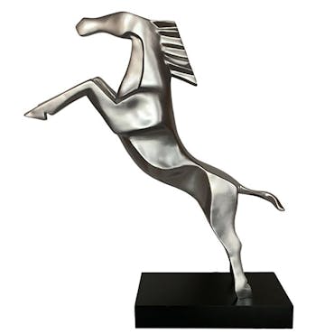 Statue de cheval cabré couleur argent