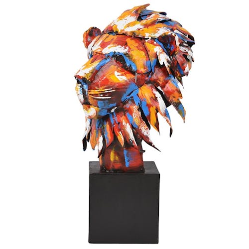 Statue déco en métal coloré tête de lion