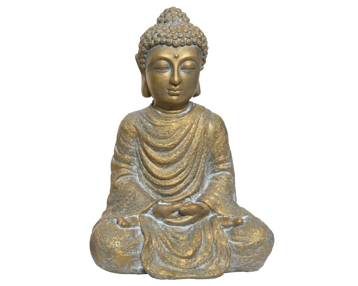 Statue pour extérieur Bouddah assis or vieilli H59,5 cm