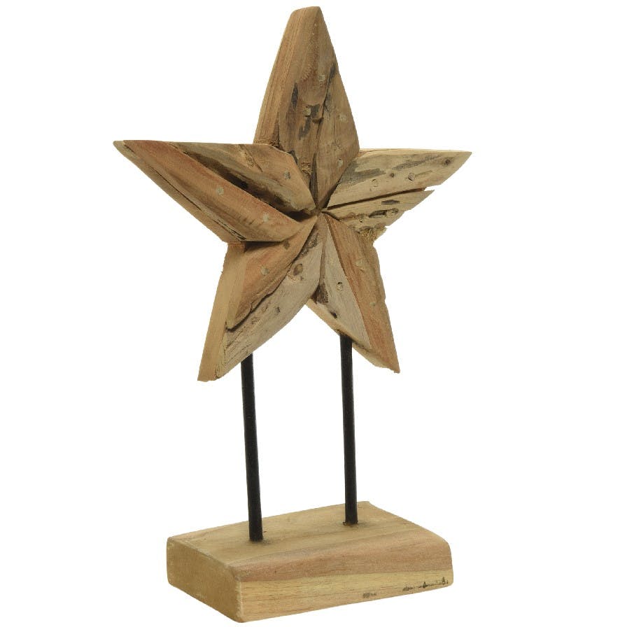 Statuette étoile en teck sur pied