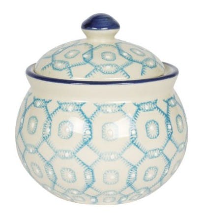 Sucrier décor géométrique façon carrés arrondis céramique tons bleus clairs D8xH10cm