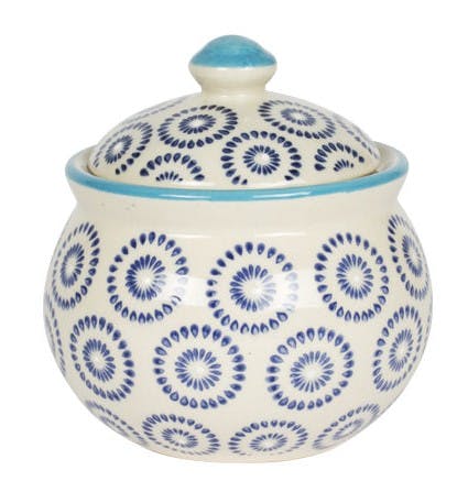 Sucrier décor géométrique façon cercles céramique tons bleus foncés D8xH10cm