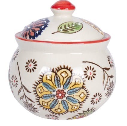Sucrier Hippy céramique décor fleurs colorées D8xH10cm - Modèle C