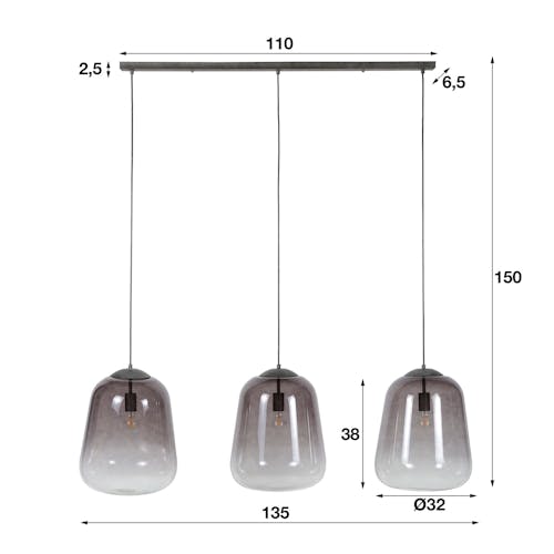 Suspension 3 lampes verre chromé GM RALF