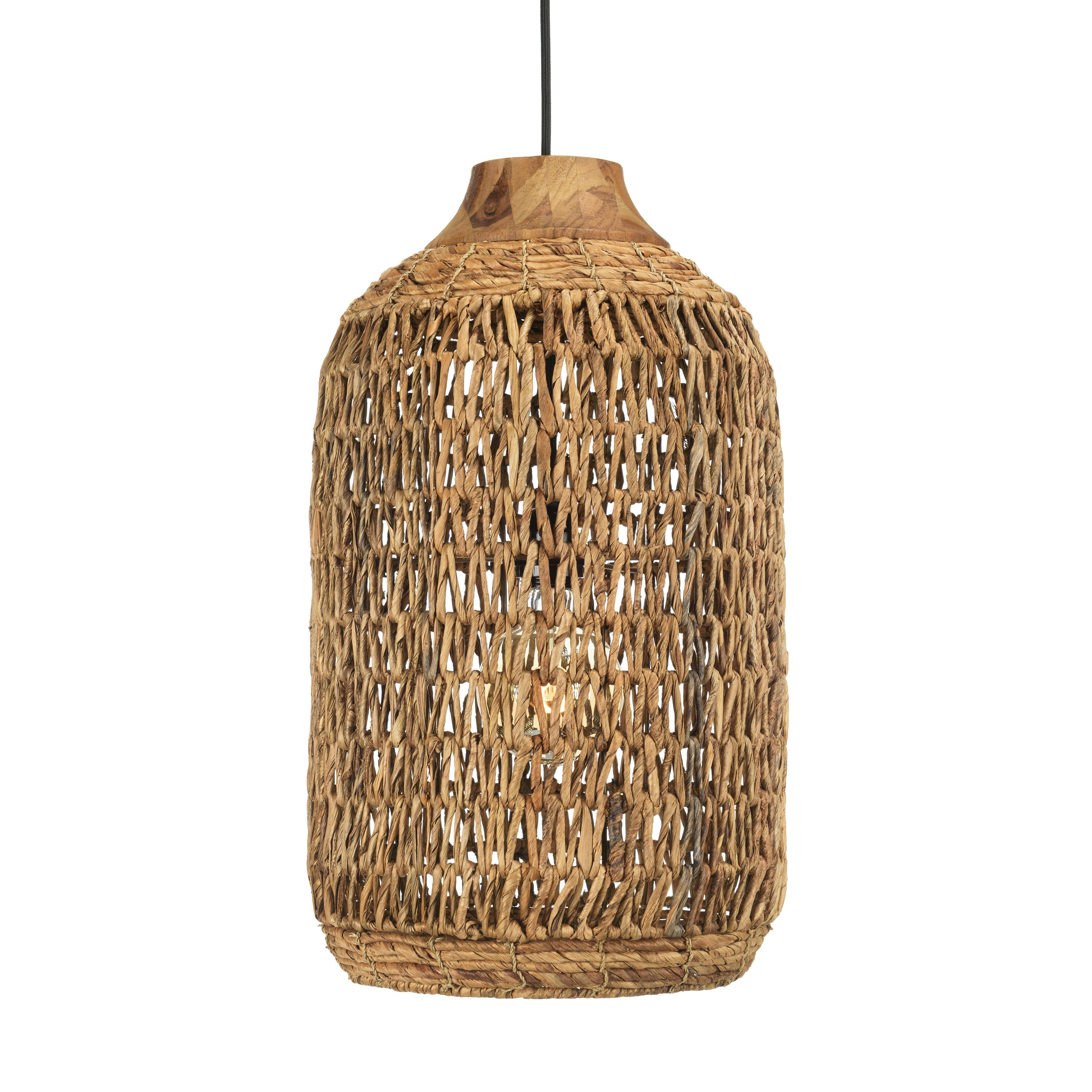 Suspension 30x30cm en abaca couleur naturelle et teck recyclé FOLELLI
