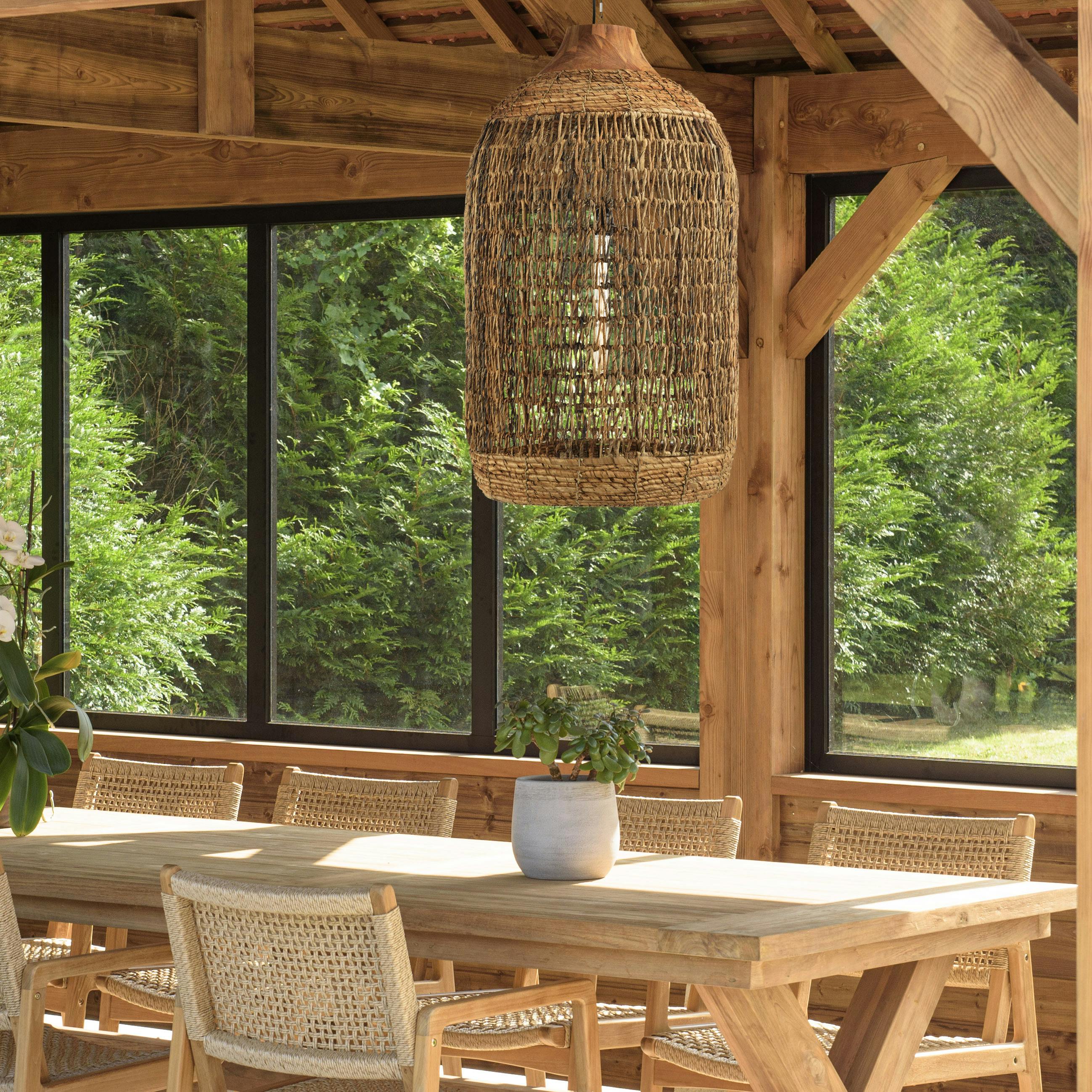 Suspension 50x50cm en abaca couleur naturelle et teck recyclé FOLELLI