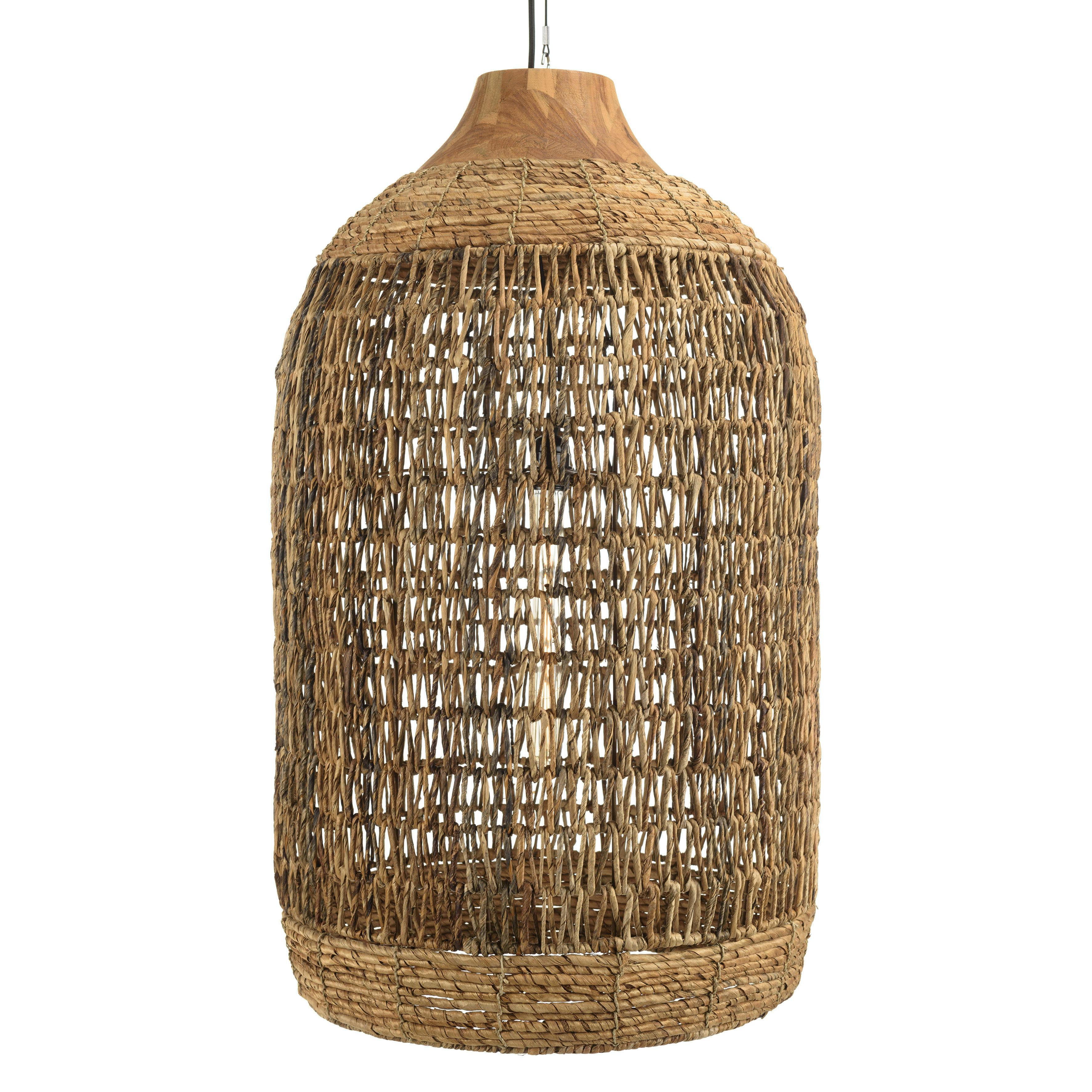 Suspension 50x50cm en abaca couleur naturelle et teck recyclé FOLELLI