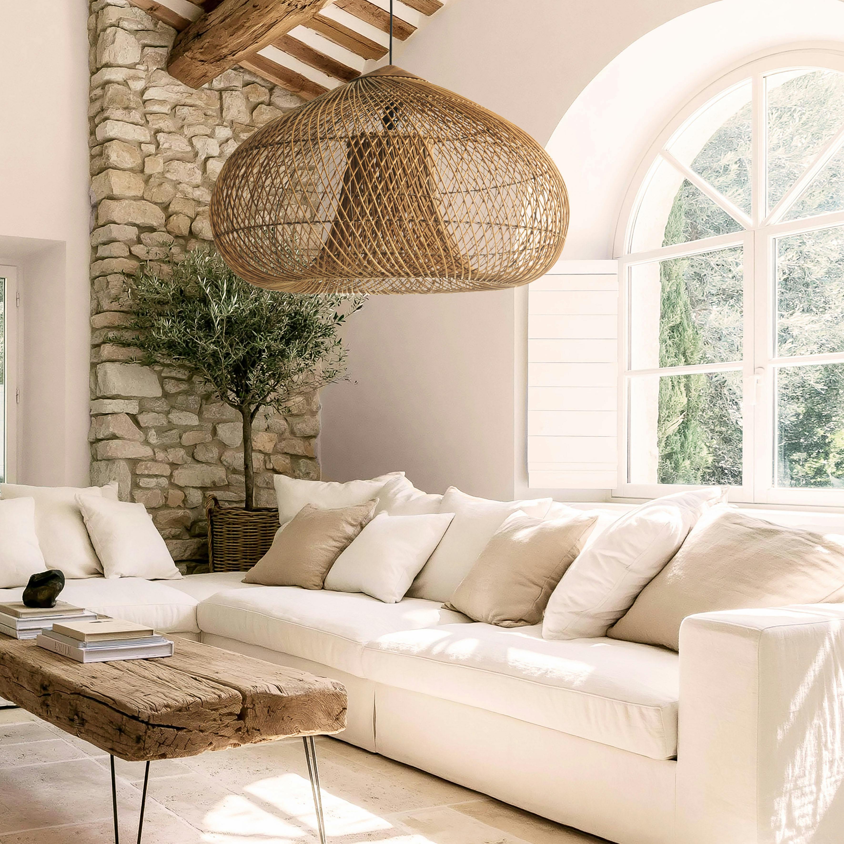 Suspension 80x80cm en rotin couleur naturelle et bois de teck recyclé SWING