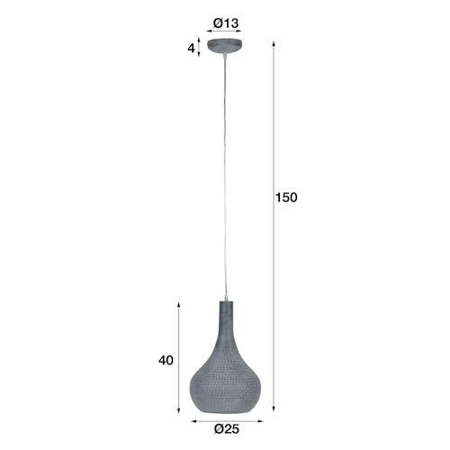 Suspension ajourée lampe cône rond métal gris D25x150cm JAVA