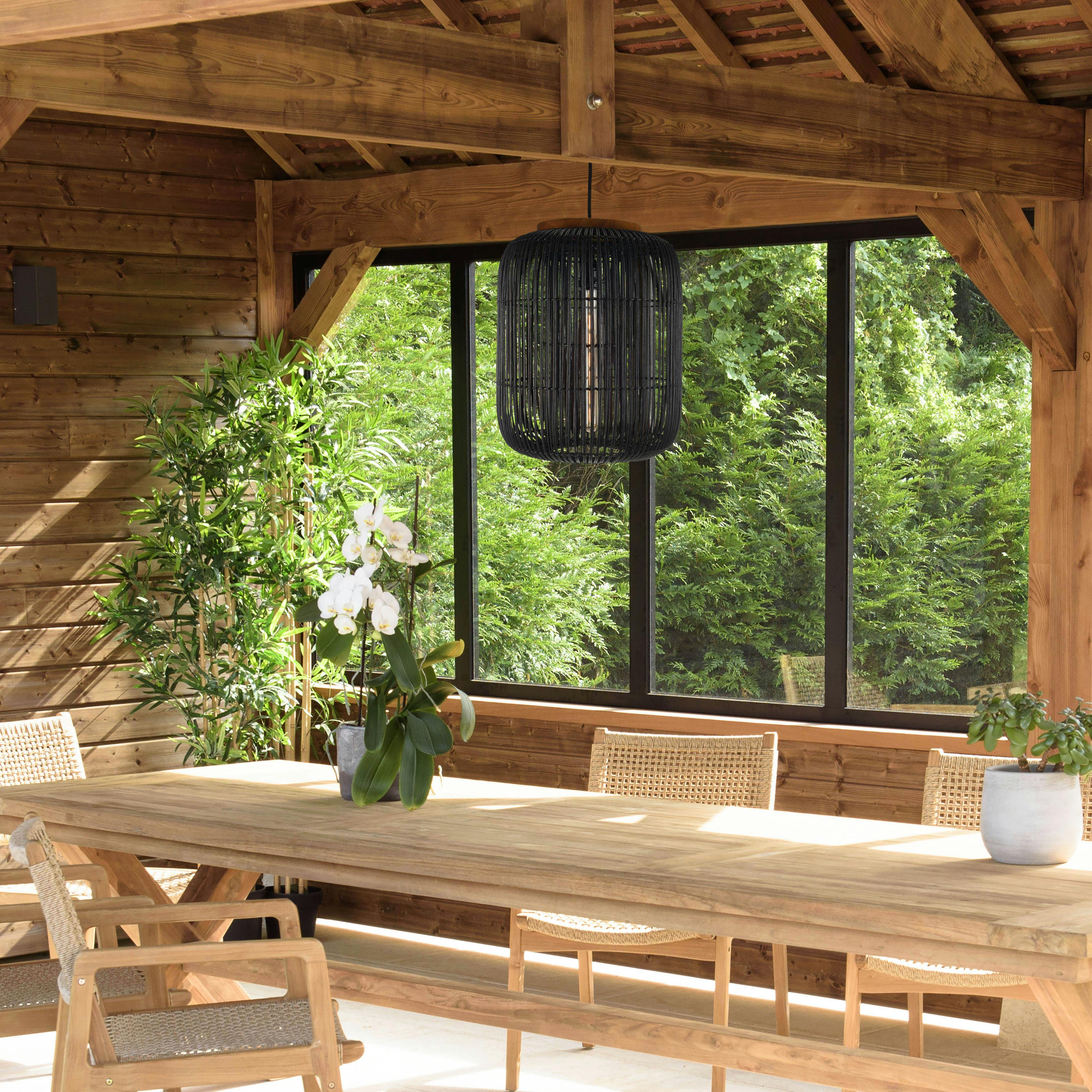 Suspension allongée 35x35cm en rotin couleur noire et teck FOLELLI