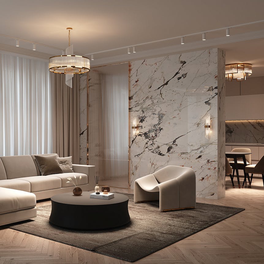 Suspension Art Déco – structure dorée et cascade verre ELMA