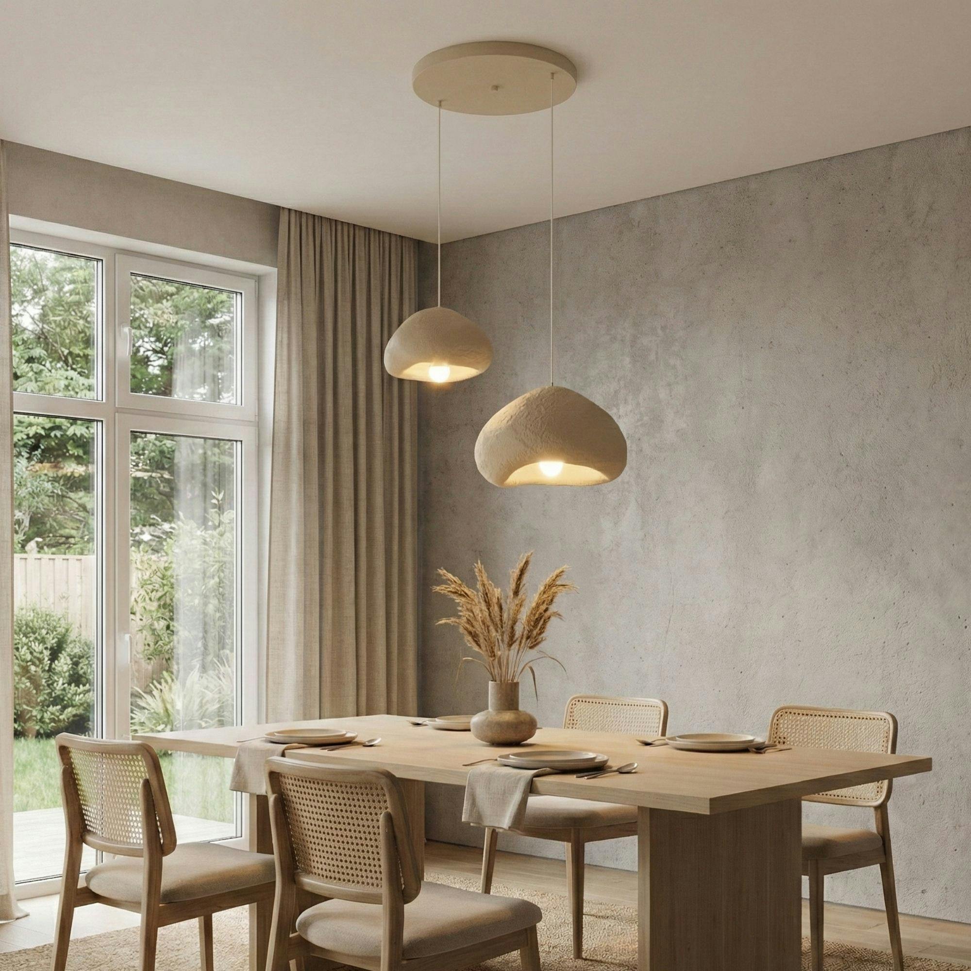 Suspension beige design organique 2 abat-jour 70 cm NOXIS