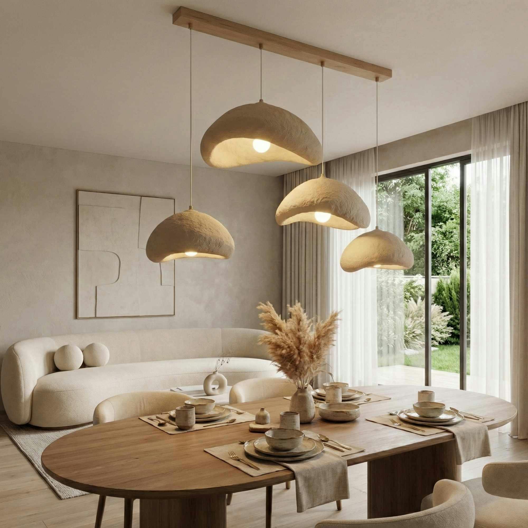 Suspension beige design organique 4 lampes 150 cm NOXIS