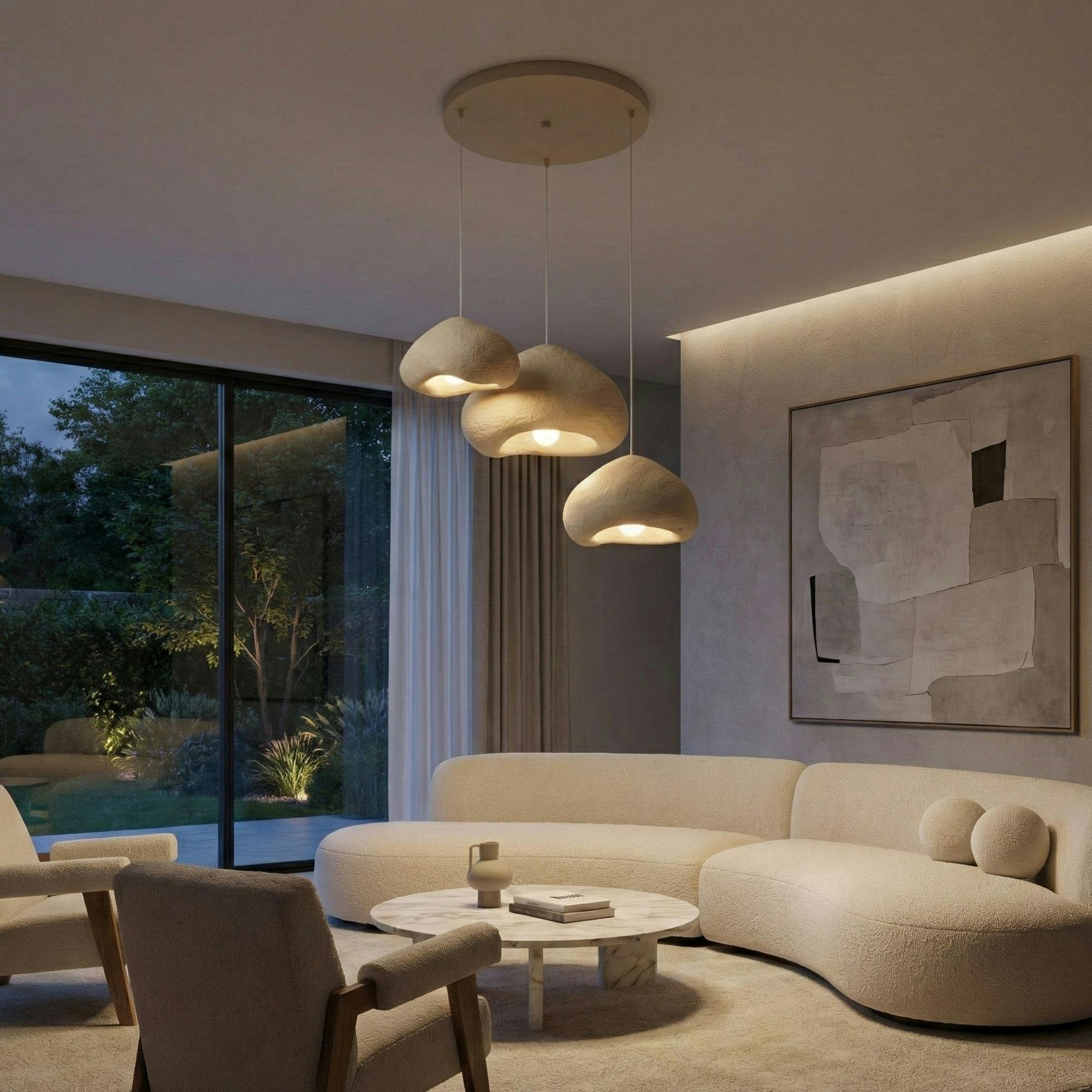 Suspension beige design organique 3 abat-jour NOXIS
