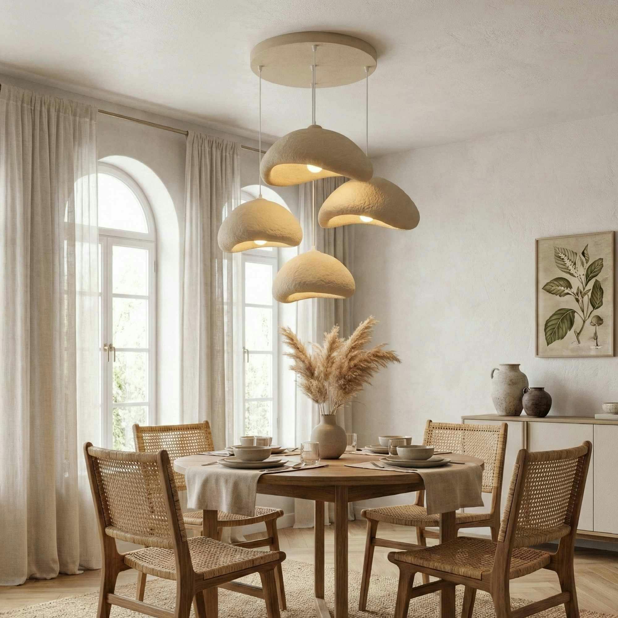 Suspension beige design organique 4 abat-jour 95 cm NOXIS