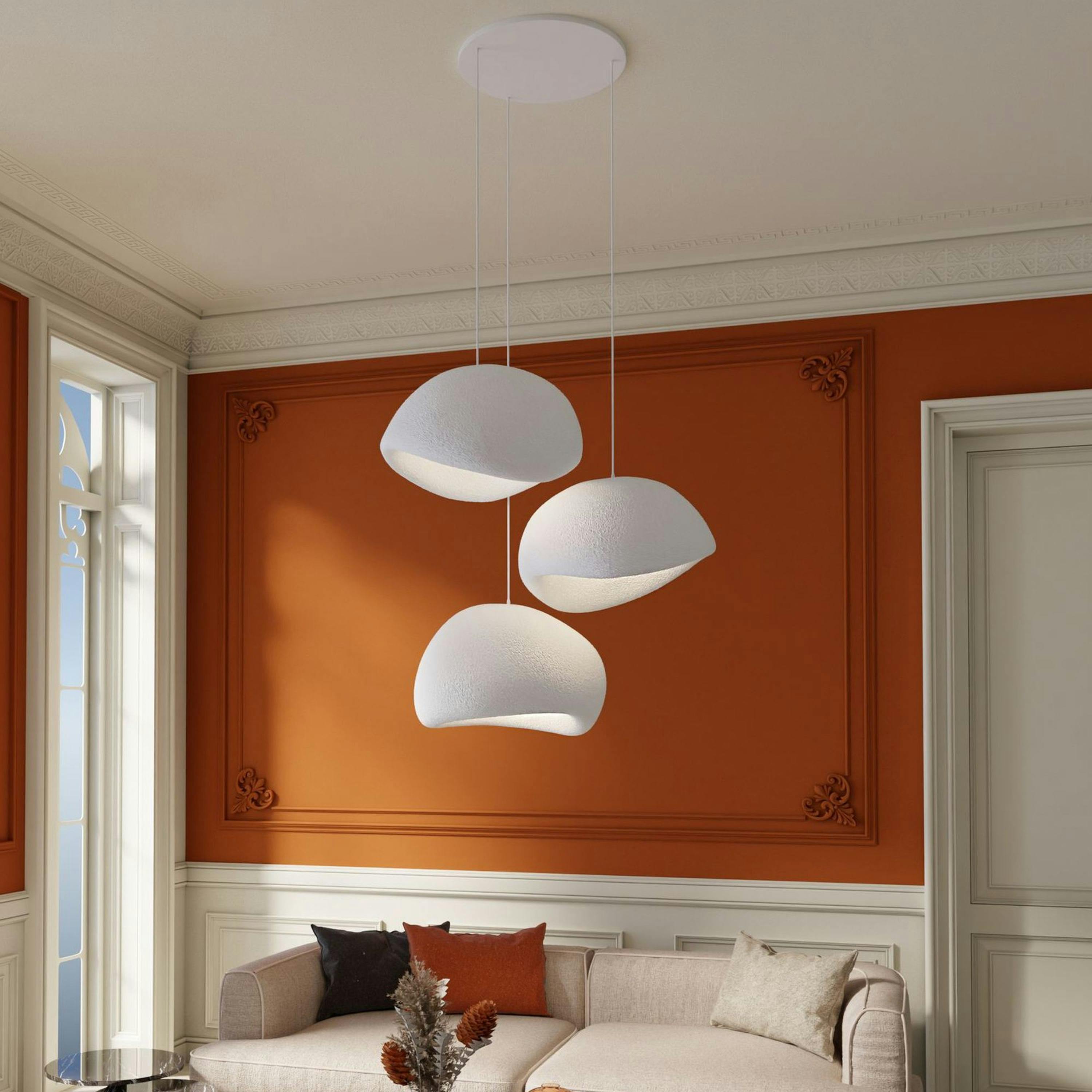 Suspension blanche 3 lampes design organique 80 cm NOXIS