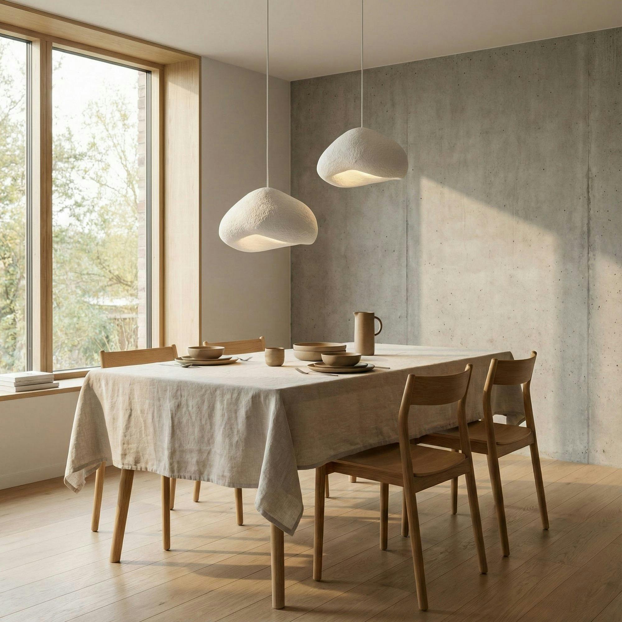 Suspension blanche design 2 abat-jour organiques 89 cm NOXIS