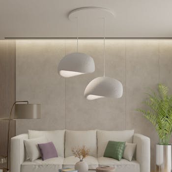 Suspension blanche design 2 abat-jour style wabi-sabi NOXIS