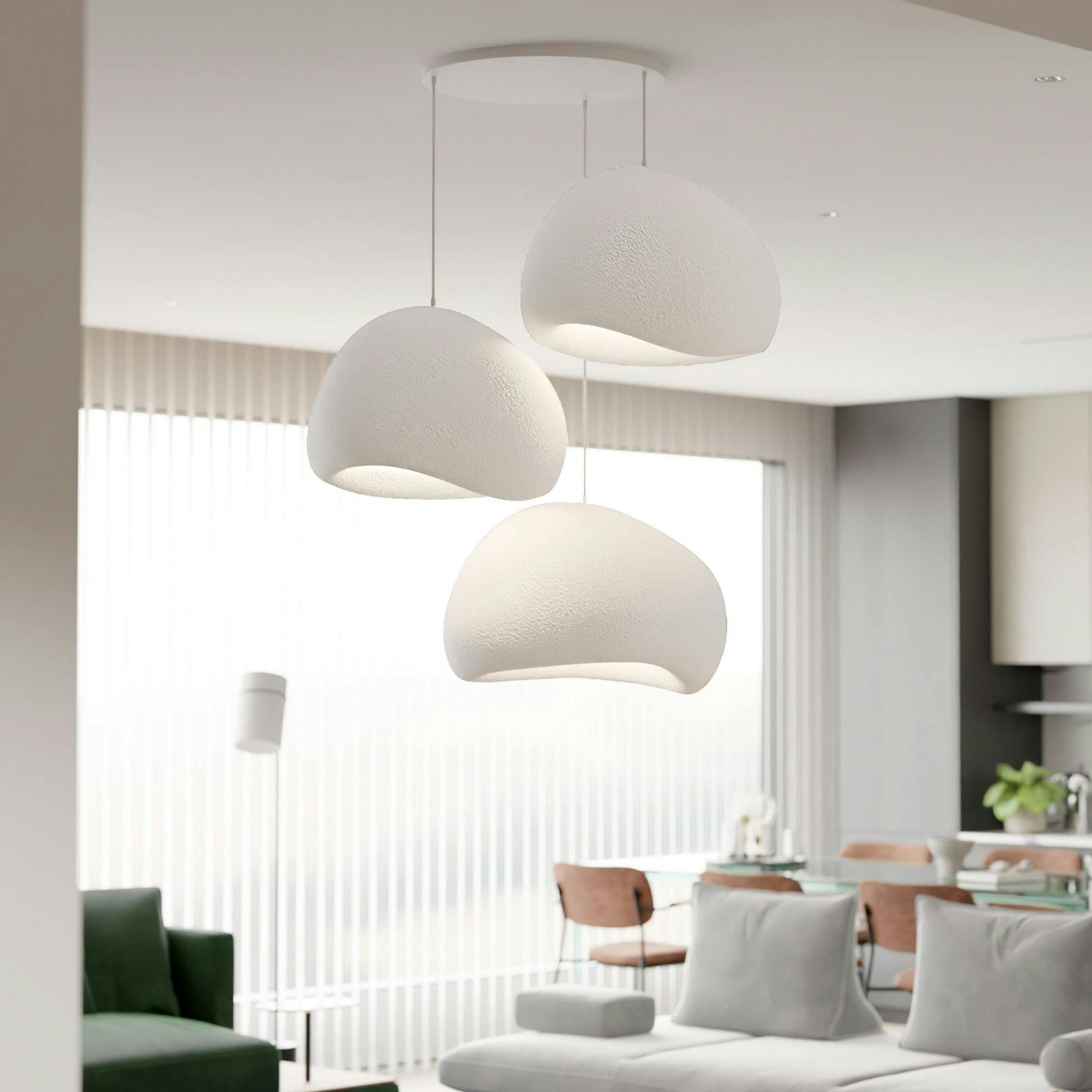 Suspension blanche design 3 abat-jour organiques 42 cm NOXIS