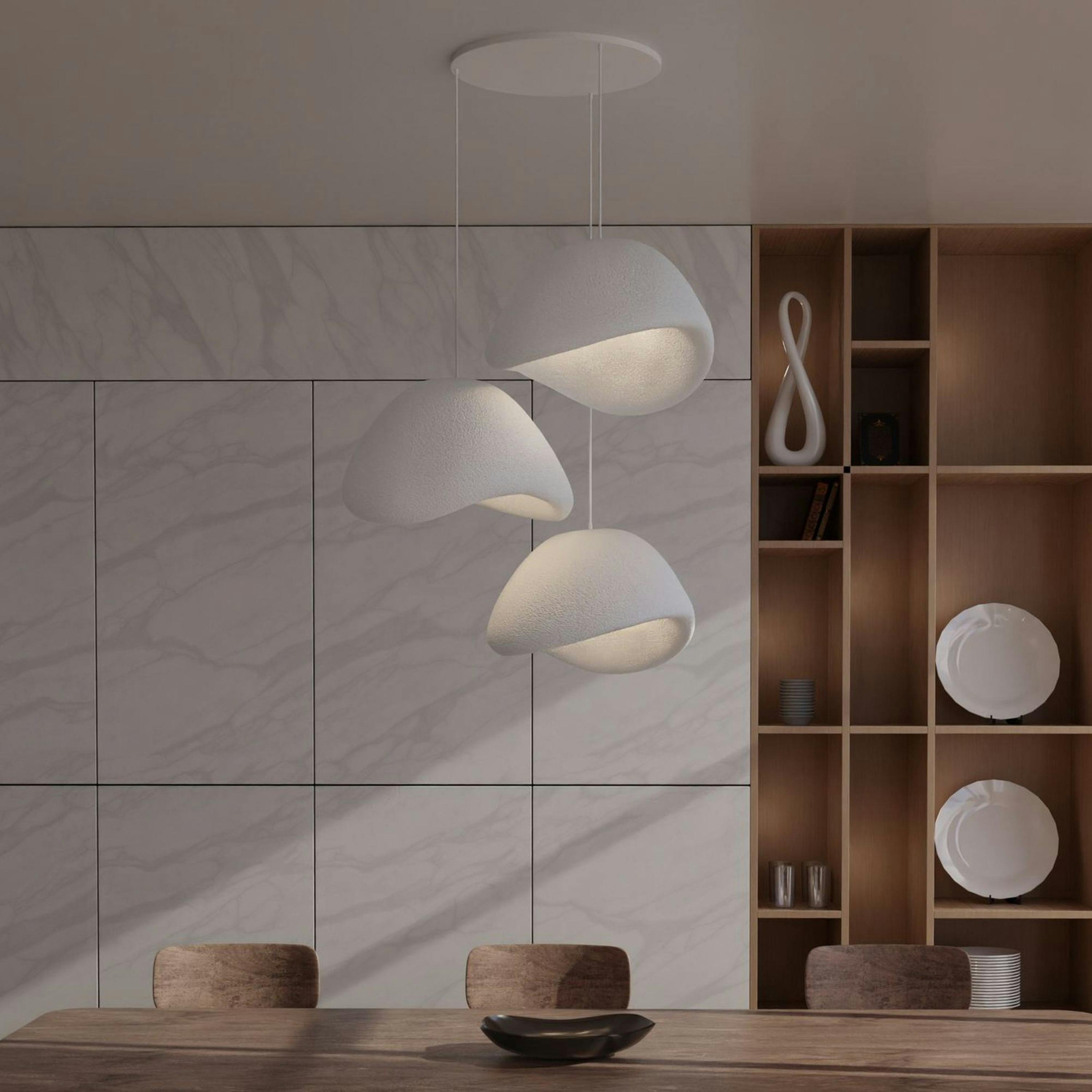 Suspension blanche design 3 lampes wabi-sabi 90 cm NOXIS