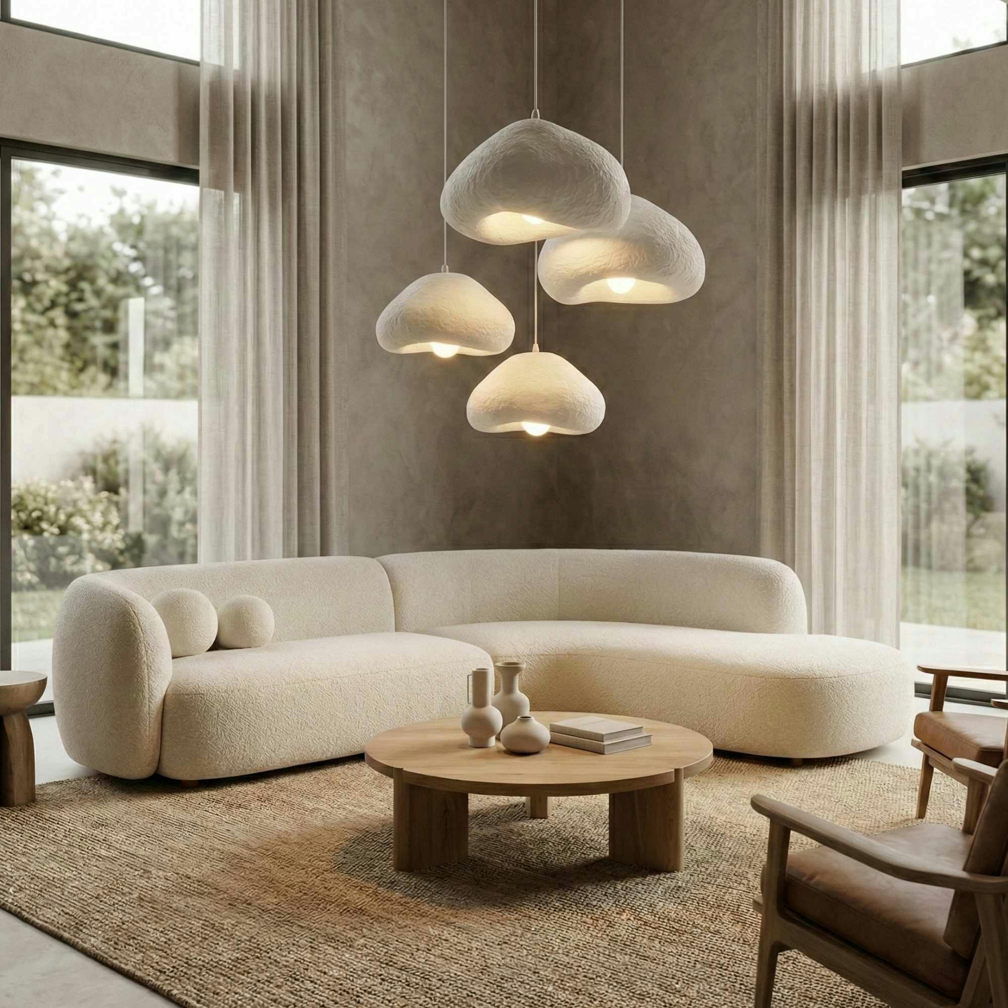 Suspension blanche design organique 4 abat-jour 90 cm NOXIS