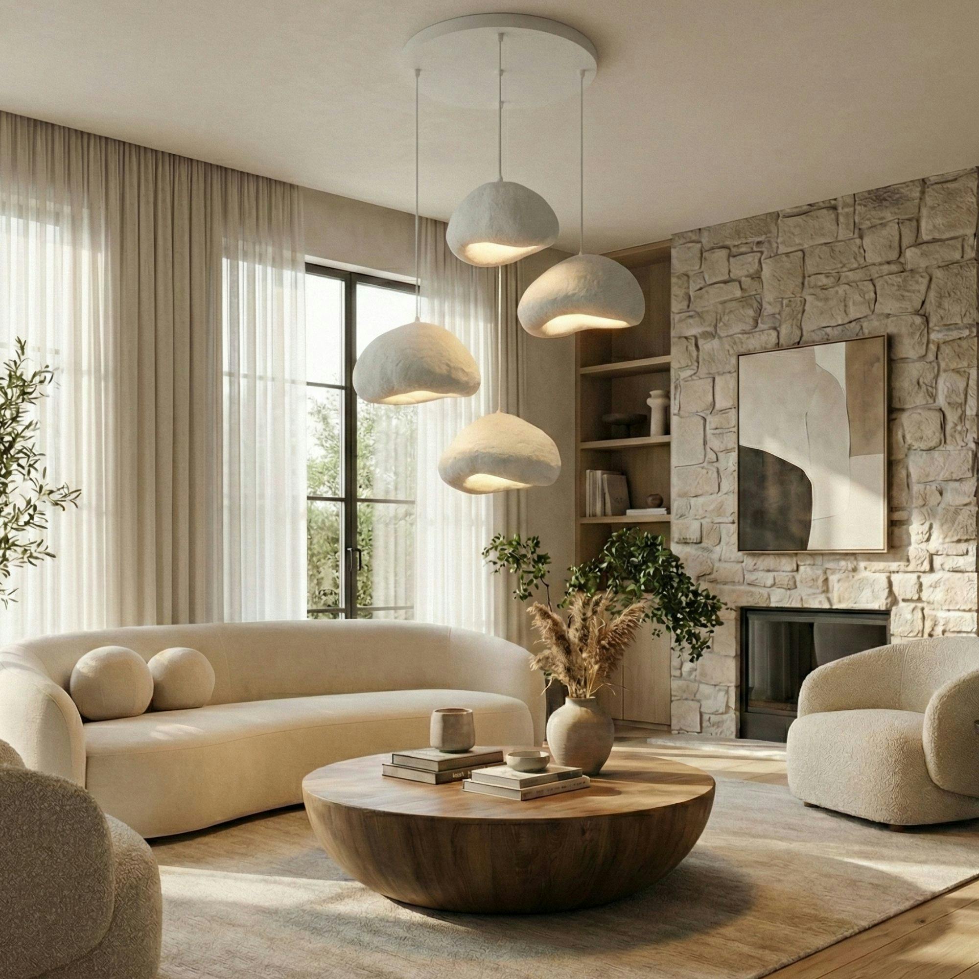 Suspension blanche design organique 4 abat-jour NOXIS