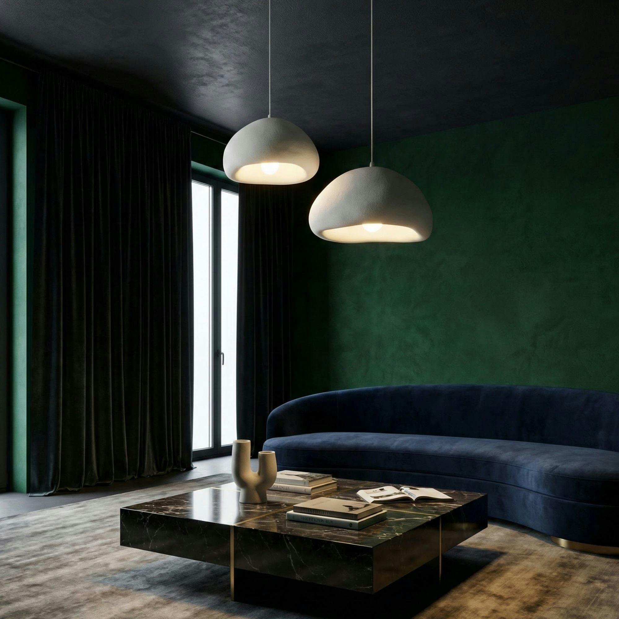 Suspension blanche design wabi-sabi 2 abat-jour NOXIS