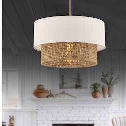 Suspension blanche - double abat-jour avec tressage ZURICH