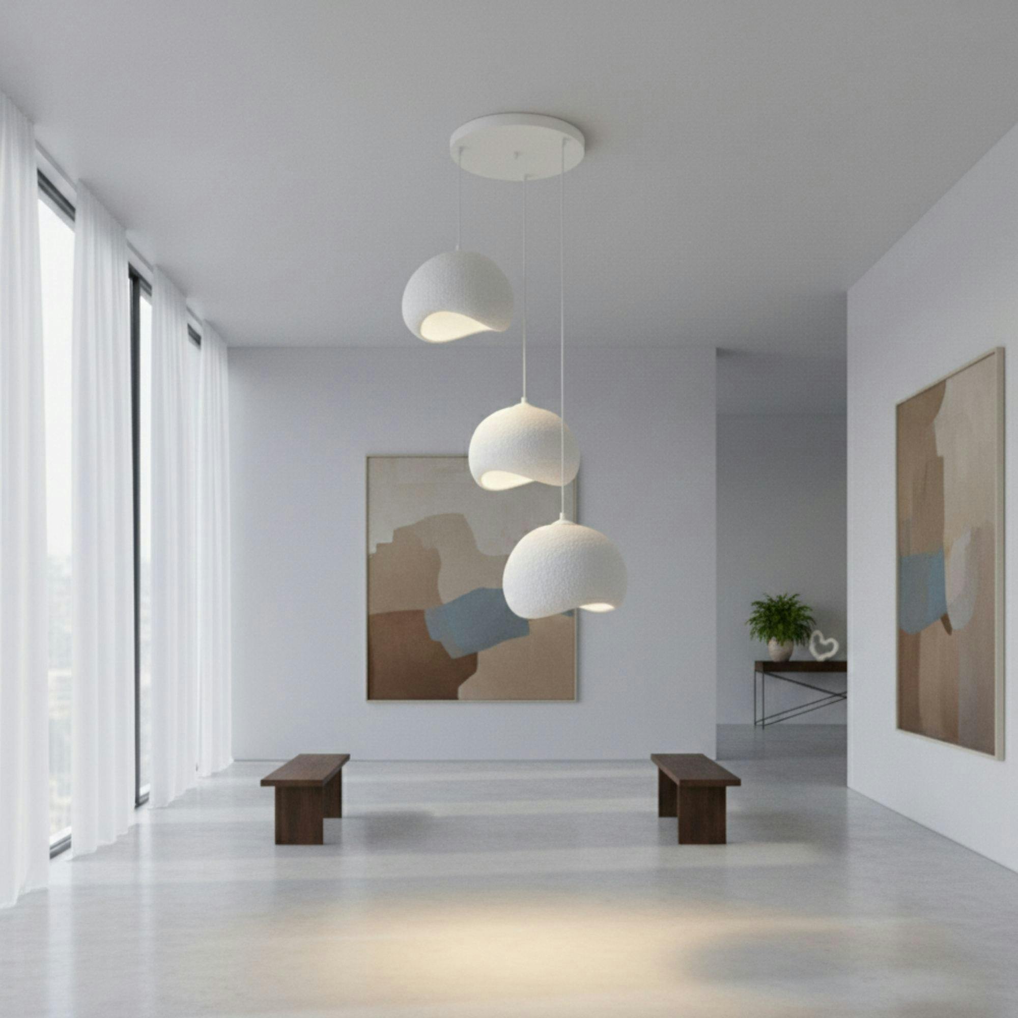 Suspension blanche étagée 3 lampes 55 cm NOXIS