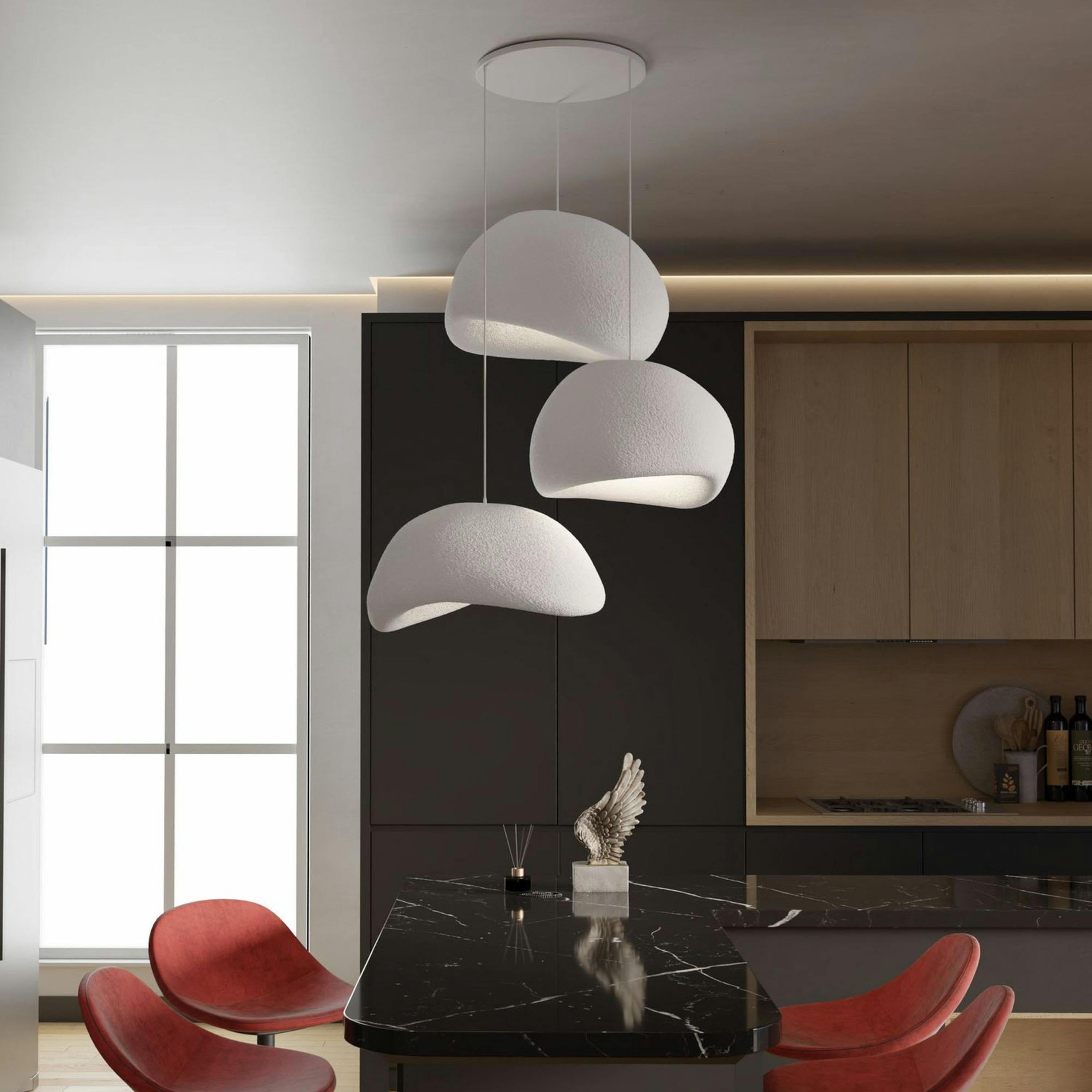 Suspension blanche moderne 3 abat-jour organiques 85 cm NOXIS