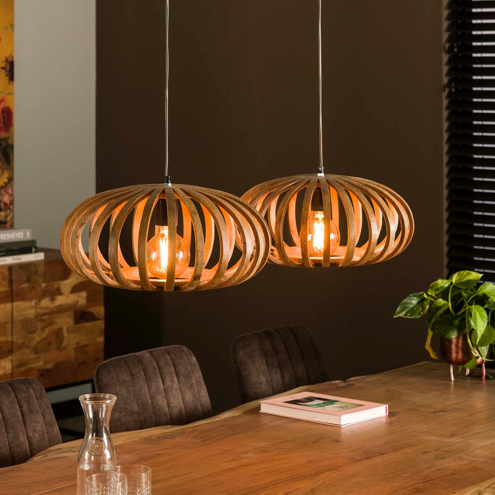 Suspension bois forme ronde 2 lampes LUCKNOW