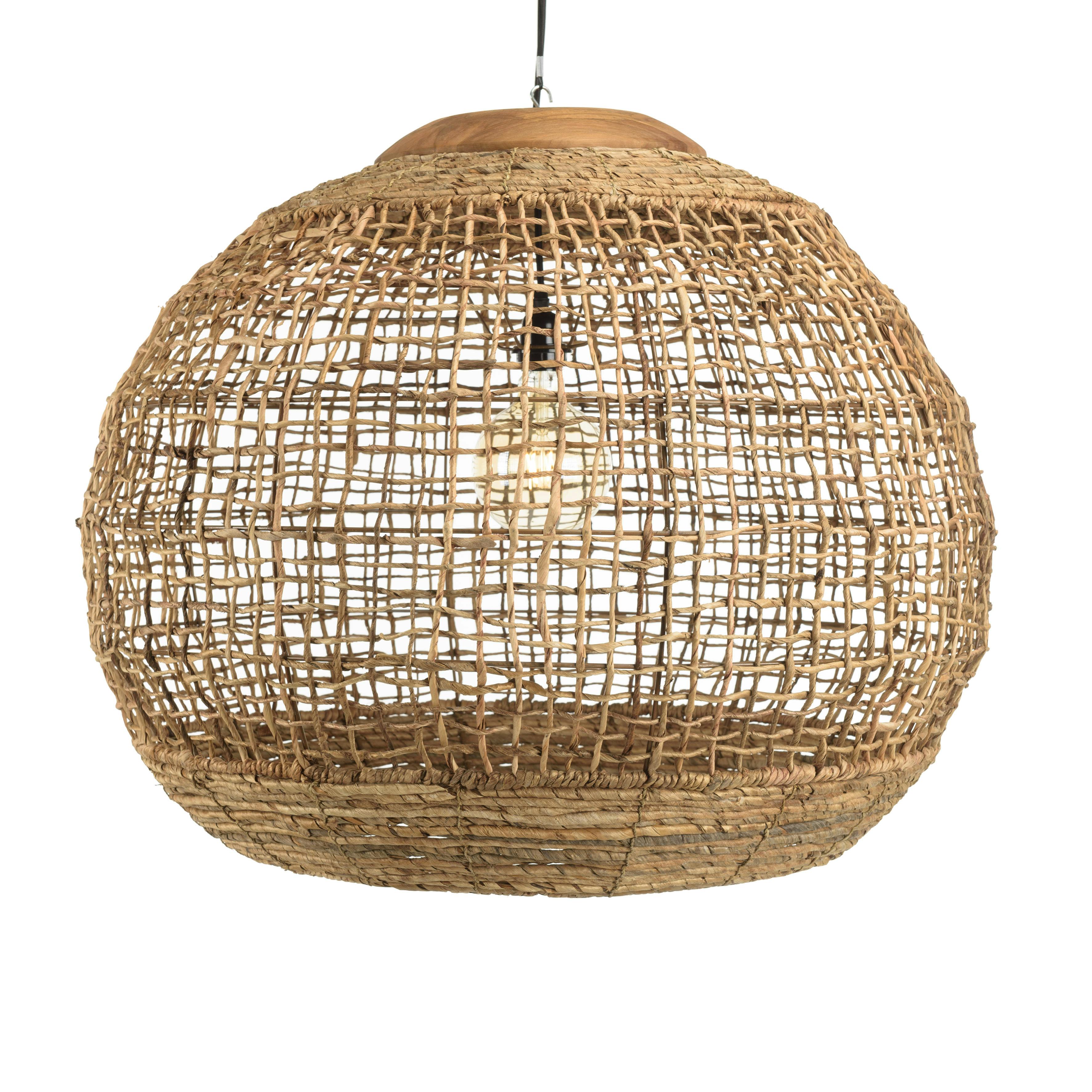 Suspension boule 83x83cm en abaca couleur naturelle et teck FOLELLI