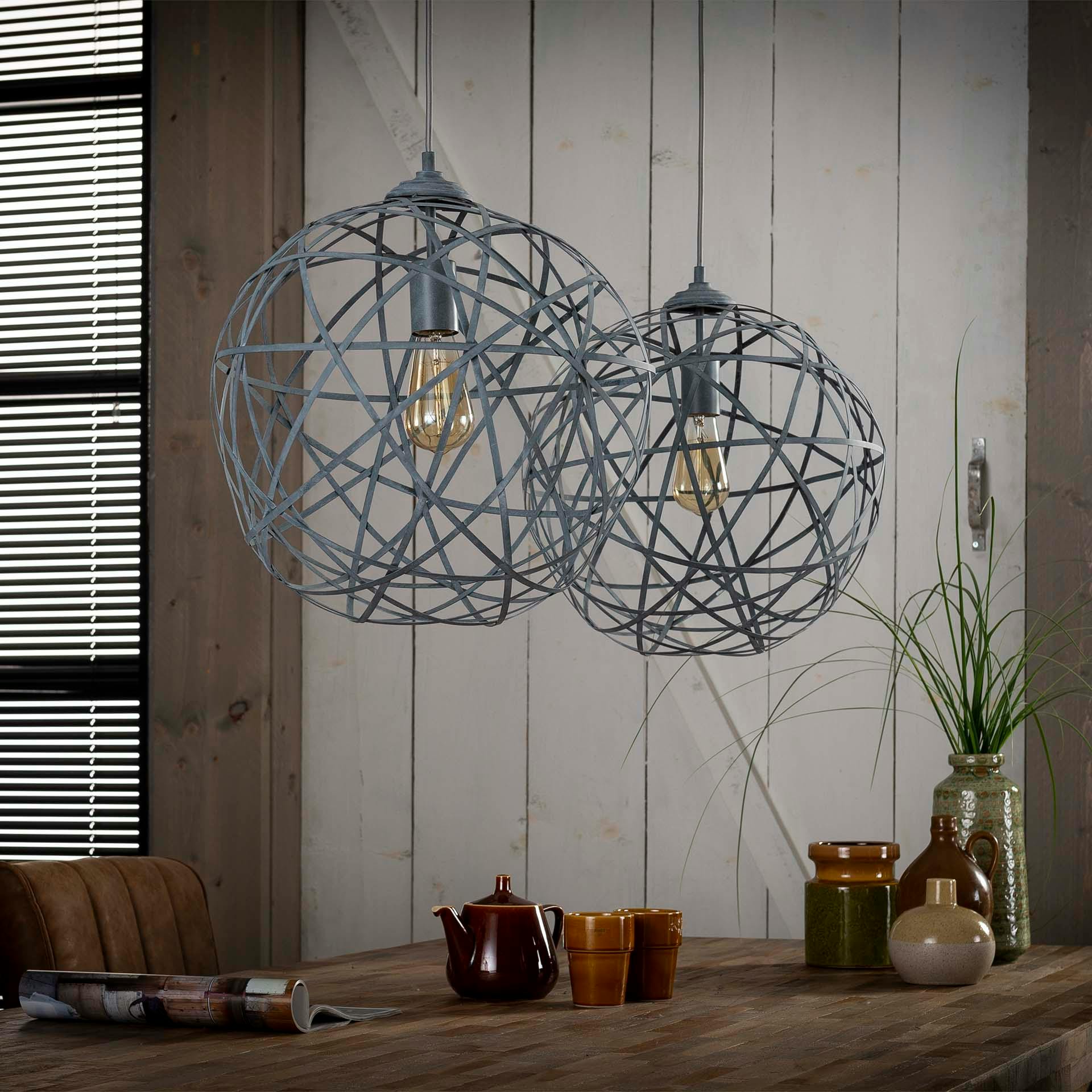 Suspension boule industrielle 2 lampes acier RALF