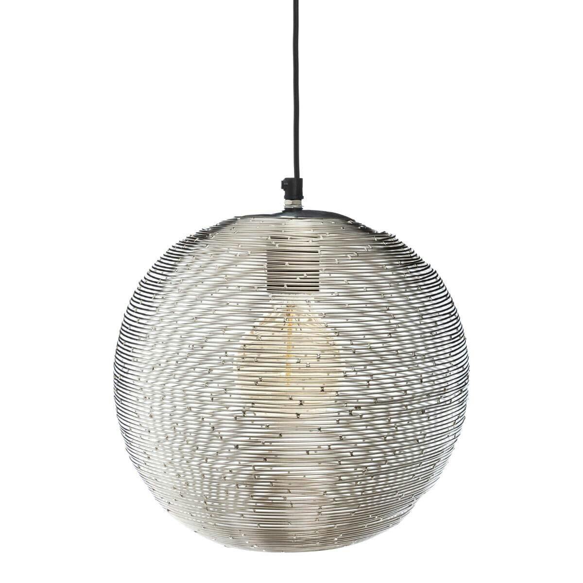 Suspension boule striée argentée