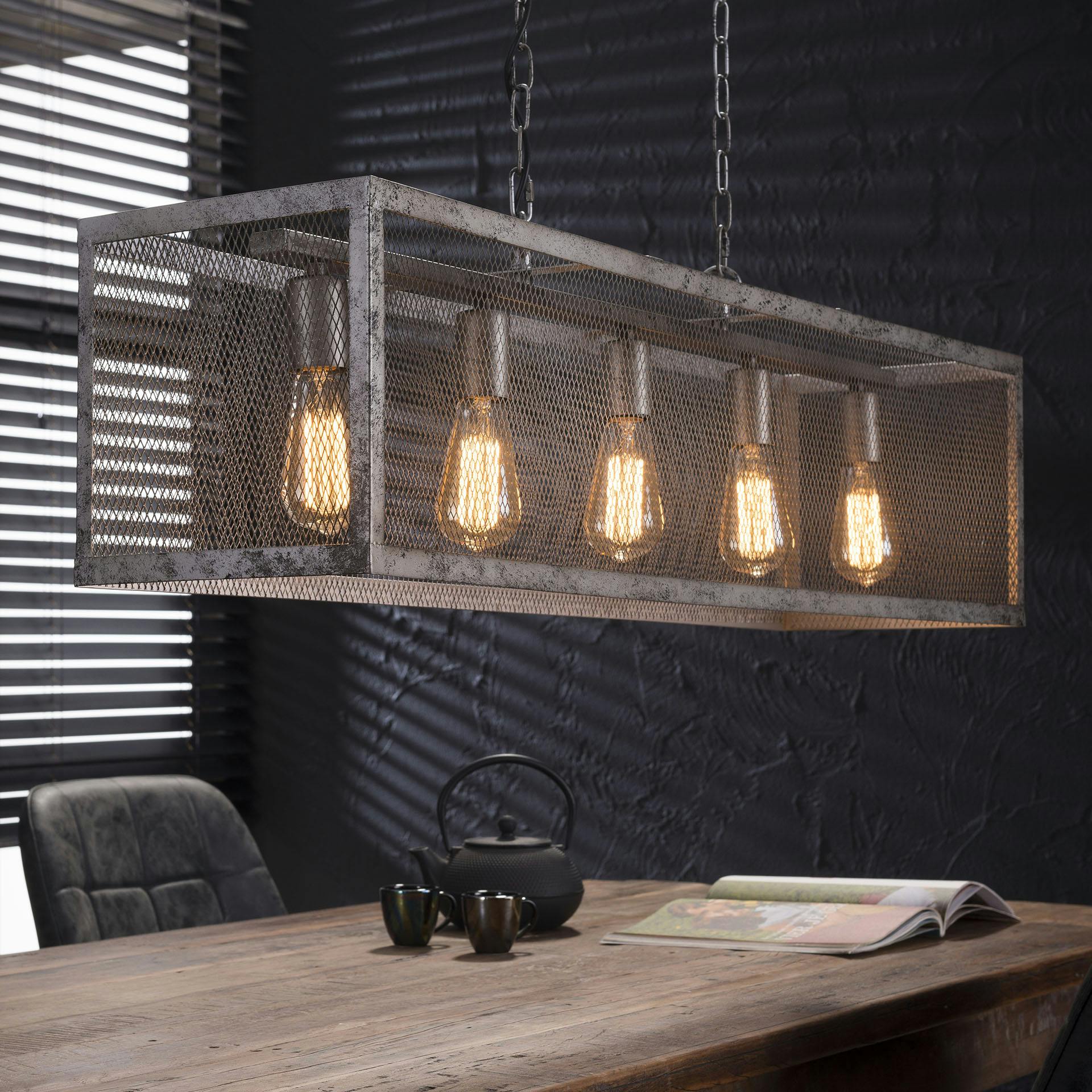 Suspension cage grillagée vieillie 5 lampes RALF