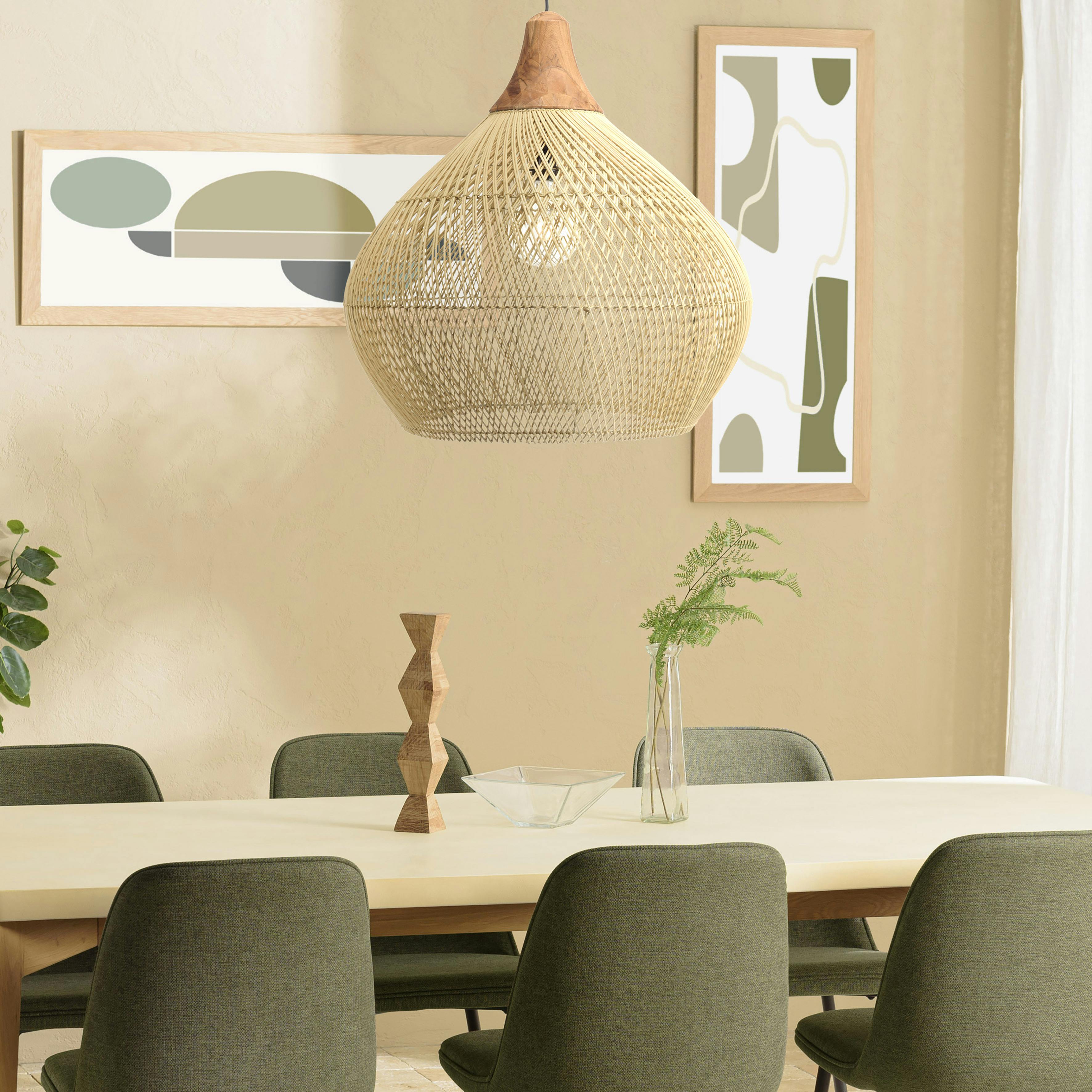 Suspension cloche 68x68cm rotin couleur naturelle et teck FOLELLI