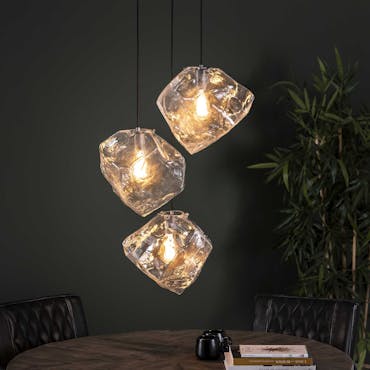 Suspension contemporaine 3 lampes effet glaçon NIAGARA