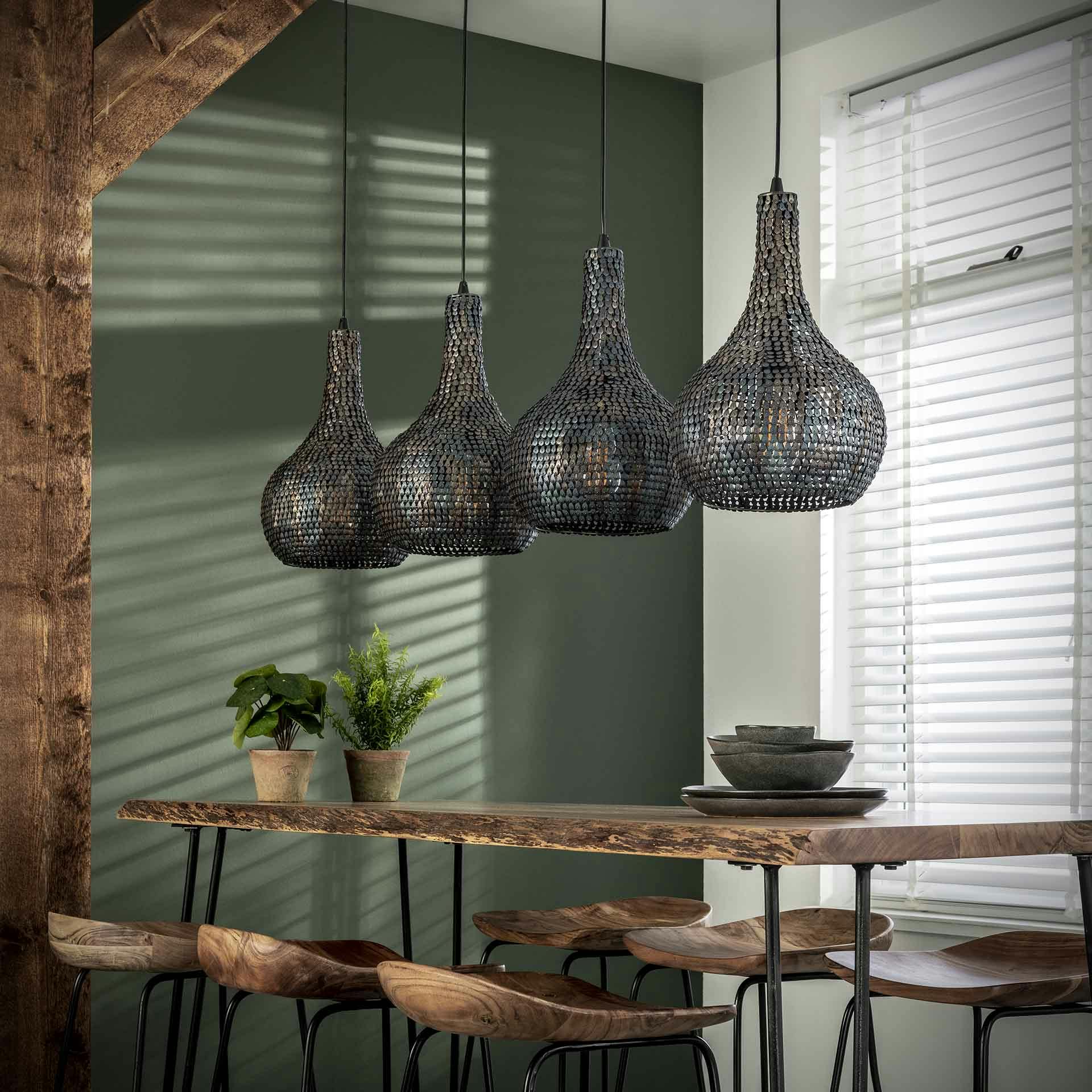 Suspension contemporaine 4 lampes gouttes effet maille TRIBECA