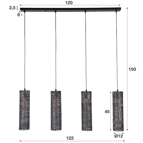 Suspension contemporaine 4 lampes tubes effet maille TRIBECA