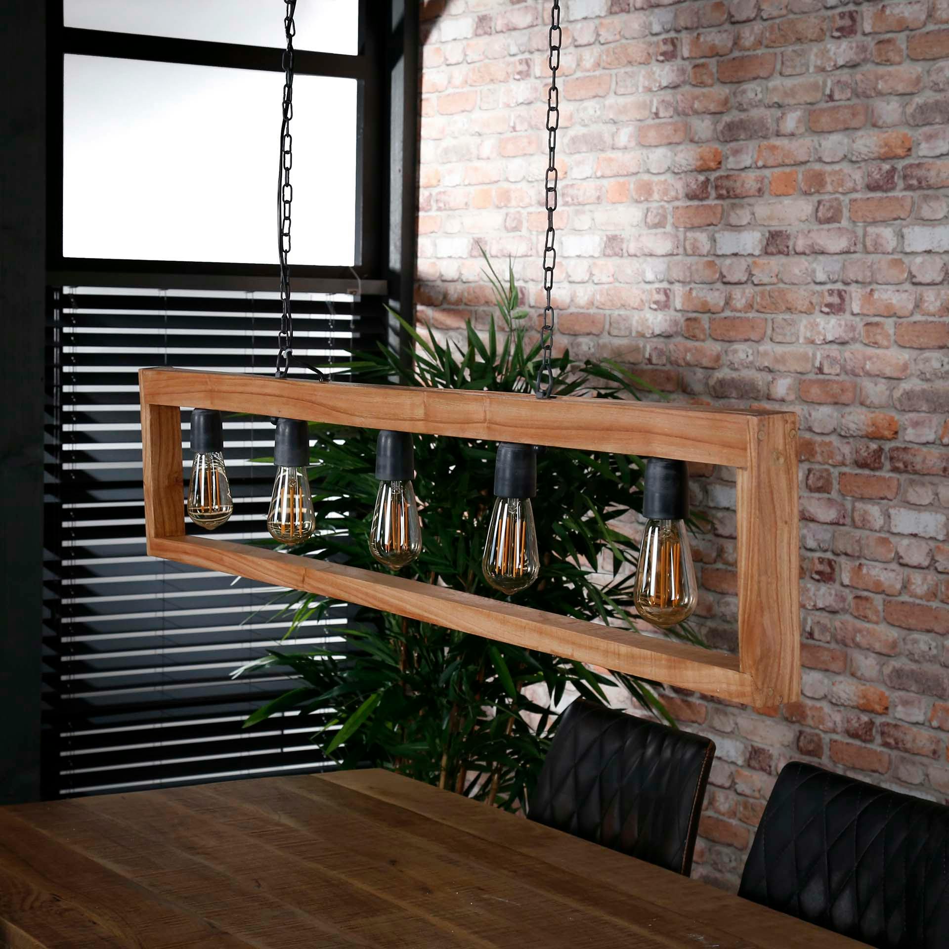 Suspension contemporaine cadre bois d'acacia 5 lampes LUCKNOW